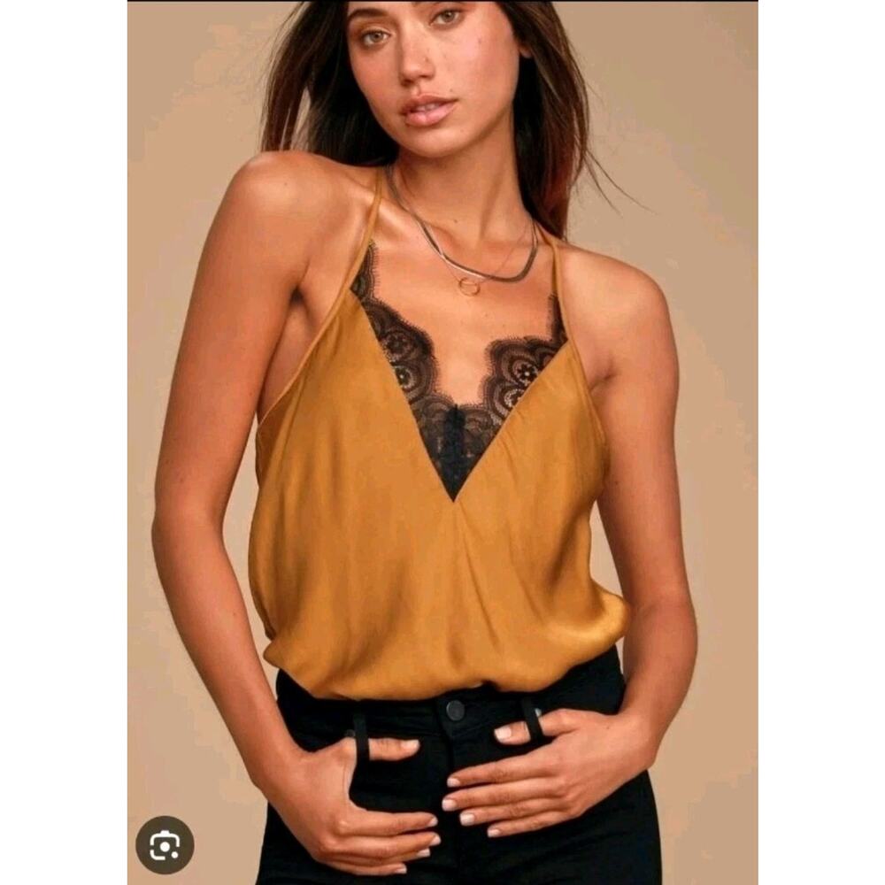 Free People Womens Medium Starlight Lace Cami Top Satin Camisole‎ Tank Copper